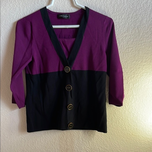 Cable & Gauge Sweaters - Cable & Gauge Magenta and Black Buttoned Cardigan